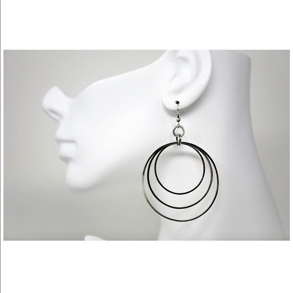 Jewelry - Sterling Silver Large 3 Hoop Drop Earrings Pair